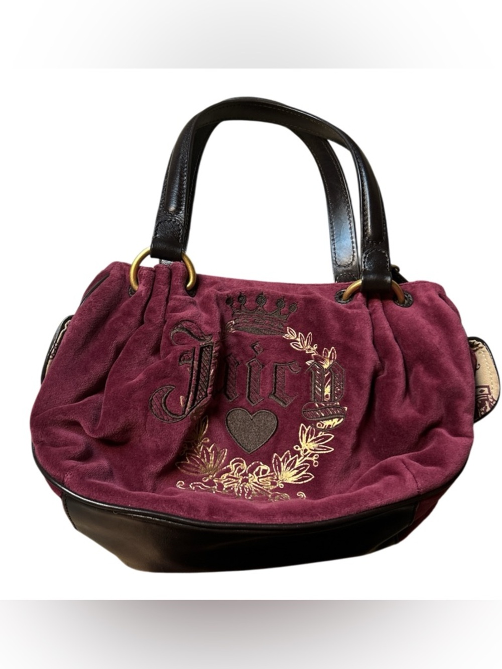 Juicy Couture Plum Suede Shoulder Bag with Heart Shaped Mirror Y2k Vintage